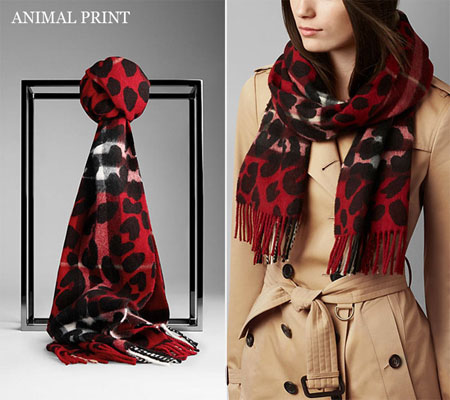 burberry-red-Animal-Print-Check-Cashmere-Scarf