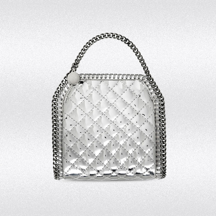 stella mccartney falabella quilted metallic tiny tote bag