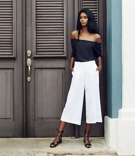 how to wear off the shoulder top - white culottes
