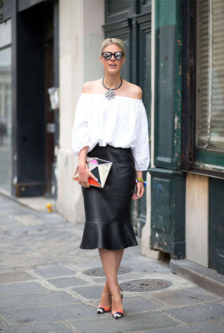 how to wear off the shoulder top - flounced skirt