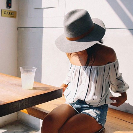 how to wear off the shoulder top - denim shorts