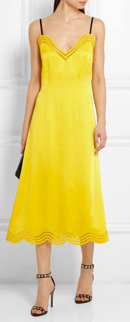 CHRISTOPHER KANE Embroidered Yellow Satin Slip Dress