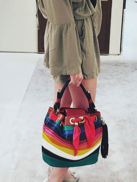Salvatore Ferragamo x Sara Battaglia Rainbow Stripe Leather Bucket Bag