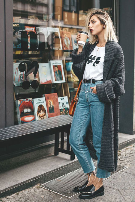 White Graphic T Shirt + Jeans + Sweater | Lovika Outfit Ideas #Tee #OOTD