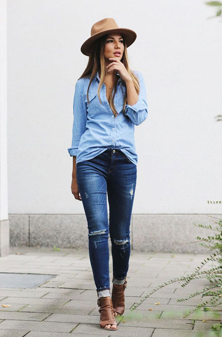 How to wear a denim shirt outfit with jeans in spring and summer | Lovika #OOTD