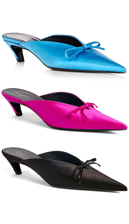 Balenciaga pointy-toe satin mules | Lovika #mules #heels