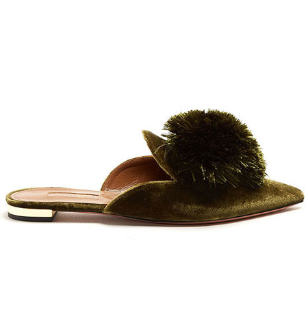LOVIKA | Aquazzura powder puff velvet slippers #shoes #flats