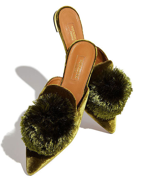 LOVIKA | Aquazzura powder puff velvet slippers #shoes #flats