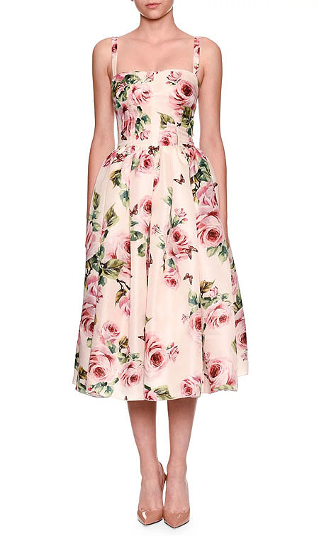 LOVIKA | Dolce & Gabbana Sleeveless Bamboo Climbing Flowers-Print Midi Floral Dress