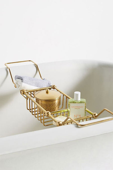 Bathroom interior design with gold accents