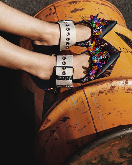 Miu Miu crystal-embellished pumps, slingbacks, flats #shoes #rainbow