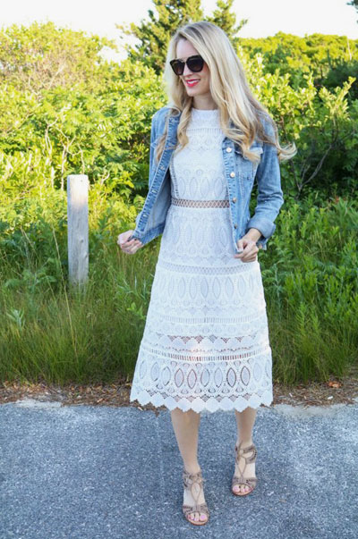 LOVIKA | 40 Stylish denim jacket outfit ideas to wear this Spring with white dress