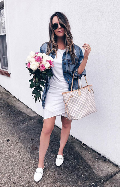 LOVIKA | 40 Stylish denim jacket outfit ideas to wear this Spring with white dress